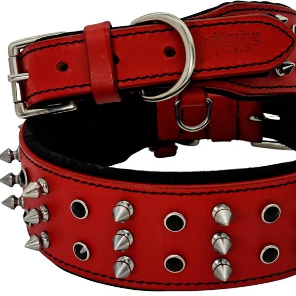 BlazingPaws Sabrington Spiked Leather Dog Collar XL (19-22in) - Picture 3 of 6
